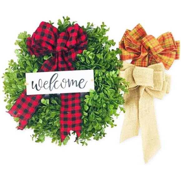 Preserved Boxwood Fall Outdoor Wreath 14", Welcome Sign, Farmhouse Fall Wreath - Picture 1 of 7
